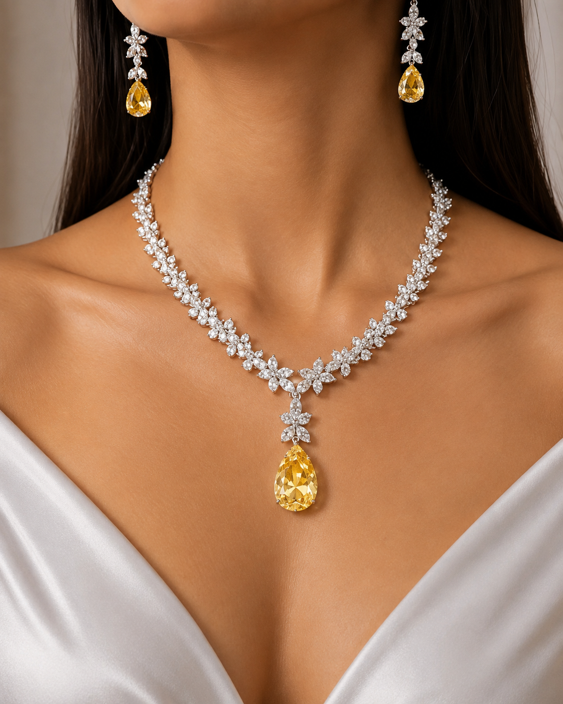Citrine Drop Bloom Necklace Set