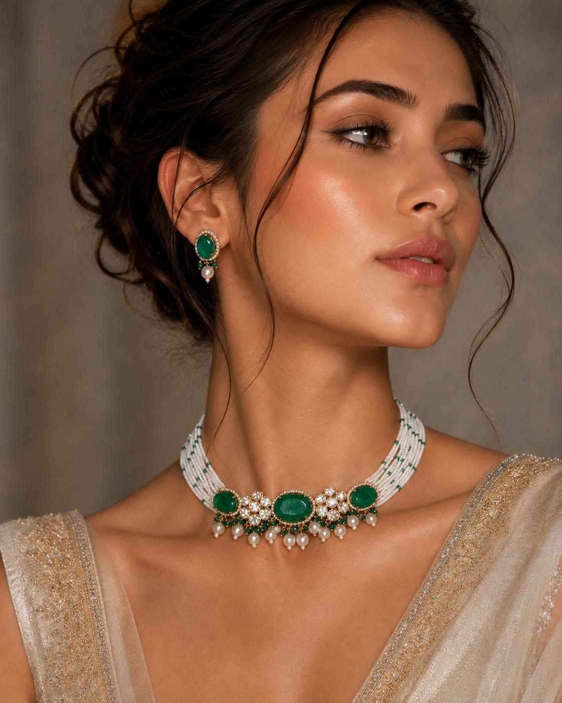 Emerald Motiff beaded choker set