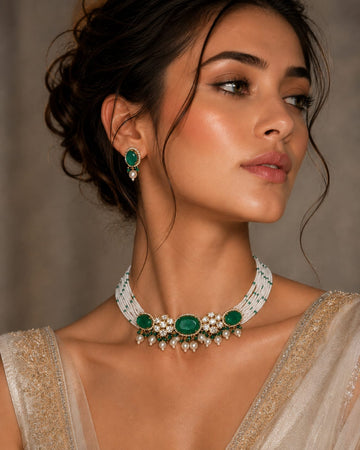 Emerald Motiff beaded choker set