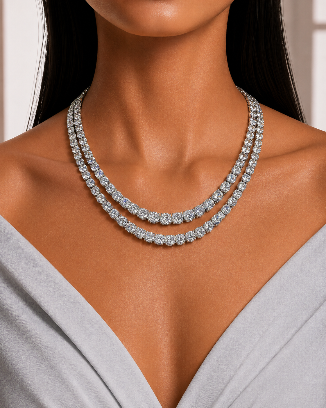 Double Layer Tennis Diamond Necklace