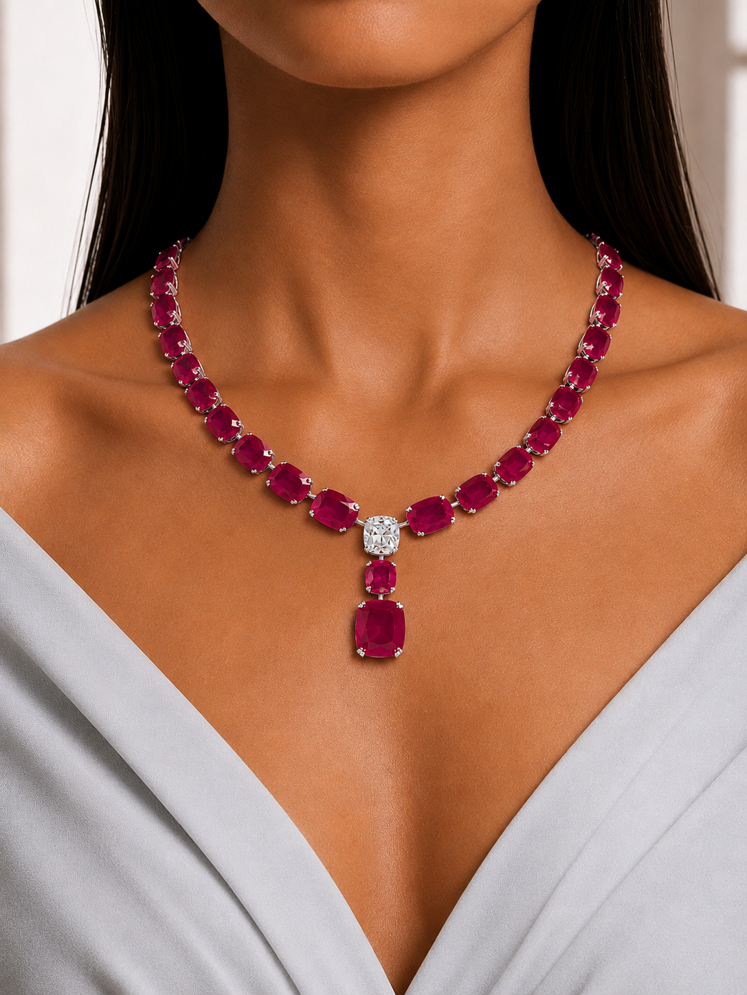 Ruby Solitaire Drop Necklace