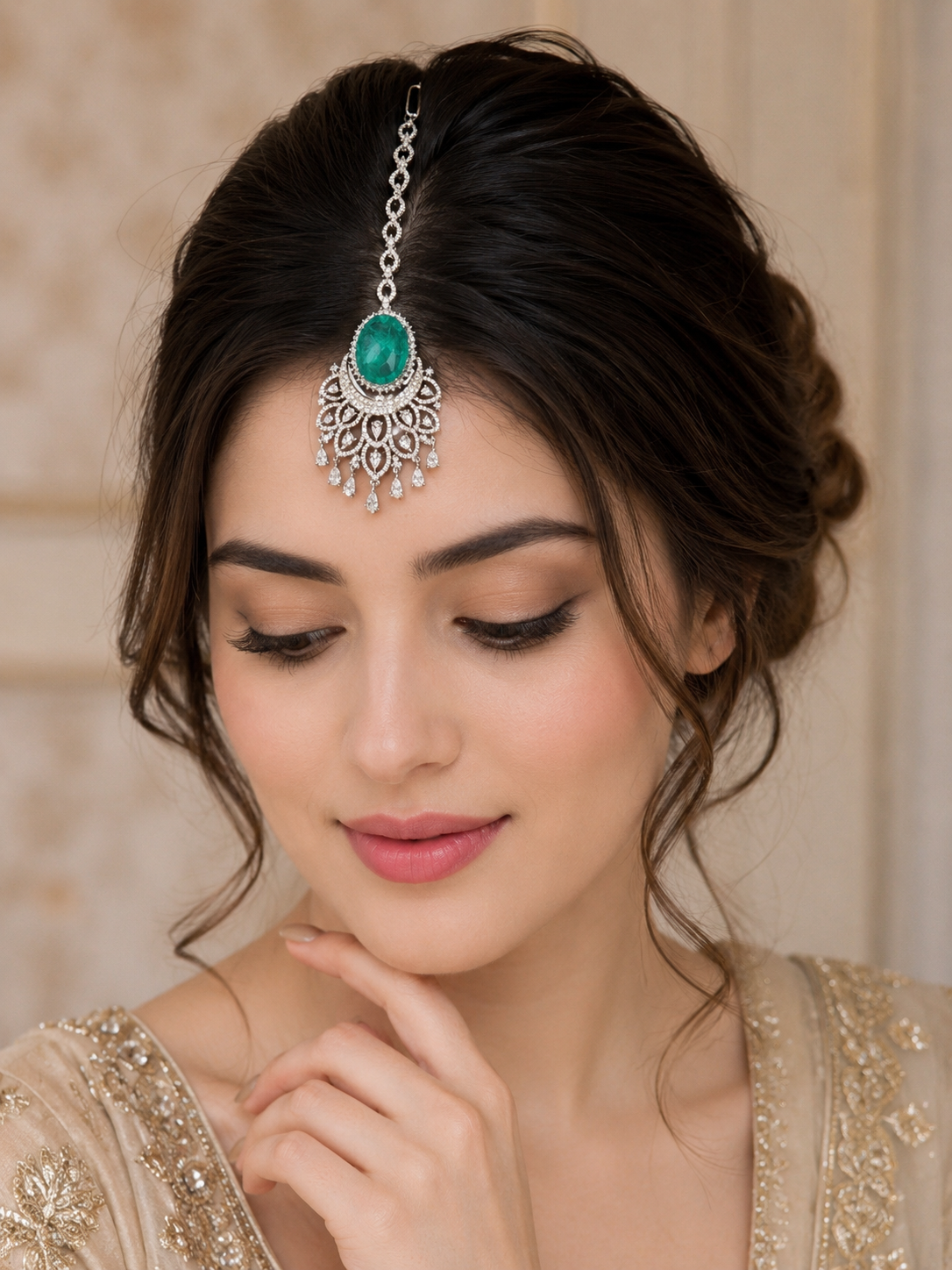 Emerald Crystal Maang Tikka