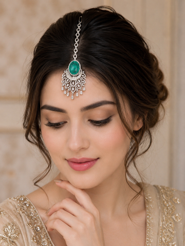 Emerald Crystal Maang Tikka