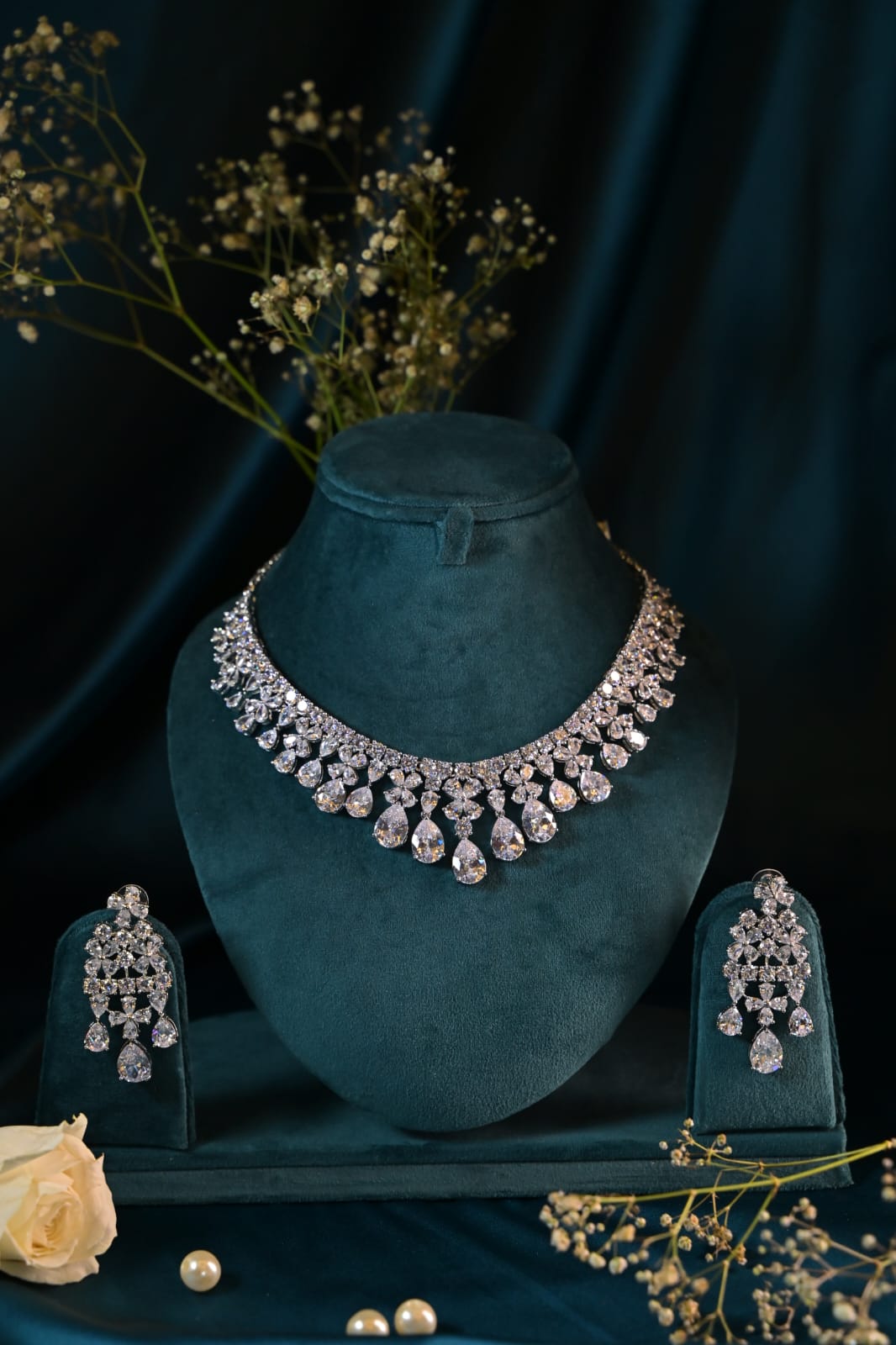 Crystal Cascade Necklace Set