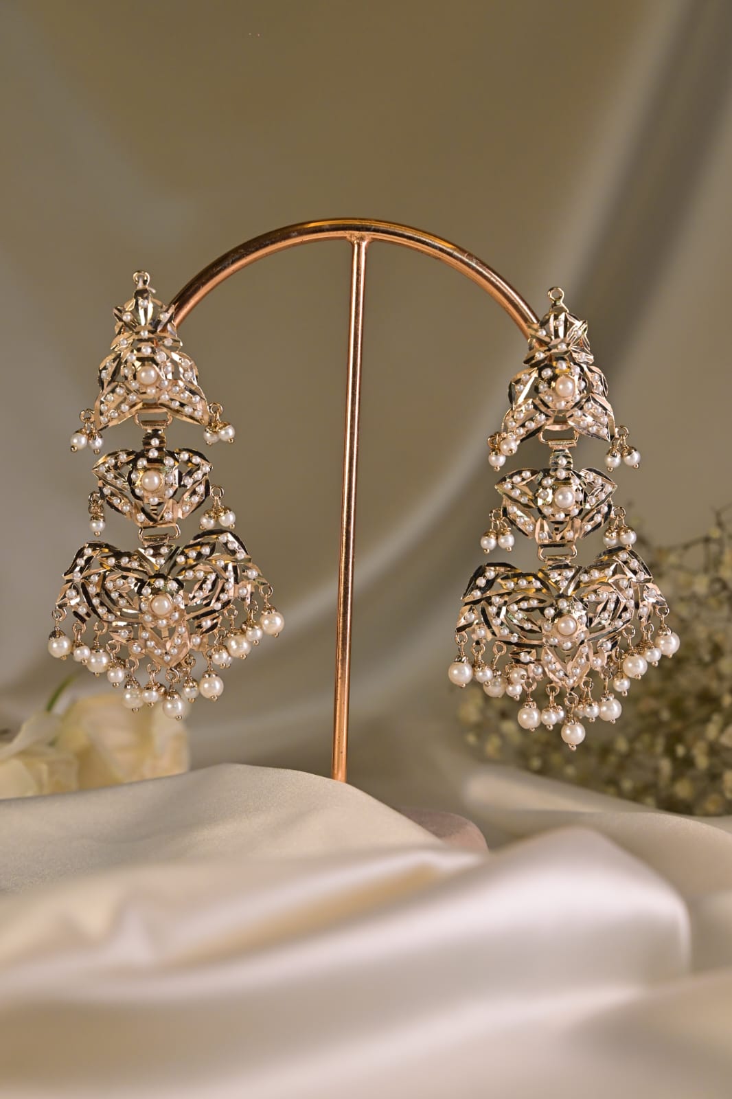 White Pearl Jadau tassel Earring