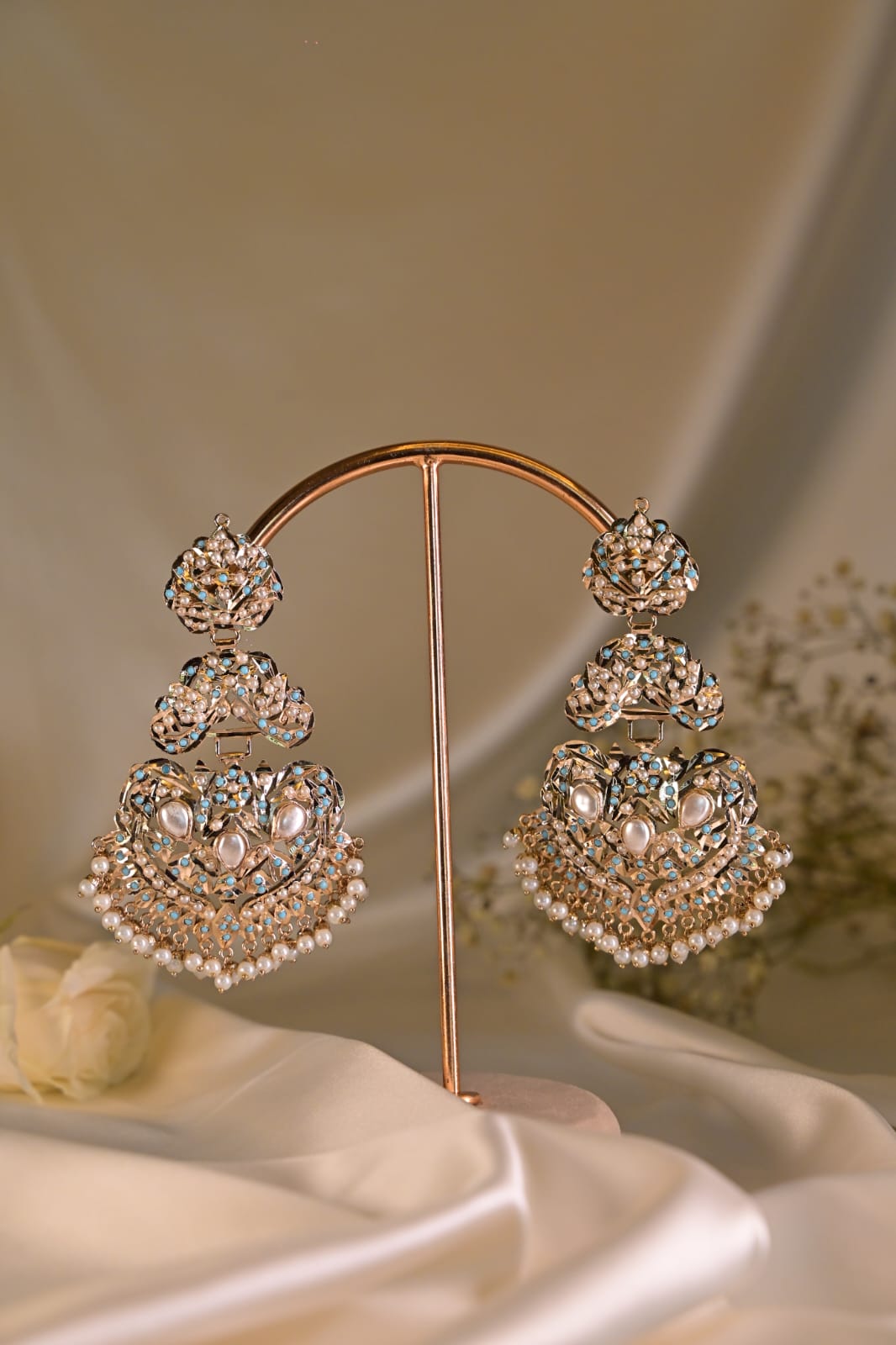 Pearl-Studded Firoza Jadau Earrings