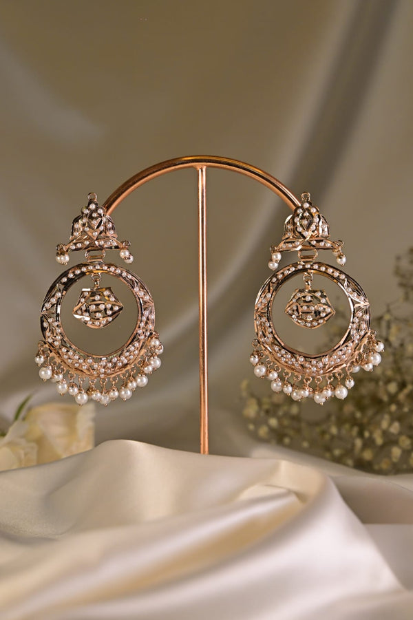 White Pearl Drop Jadau Circular Earrings