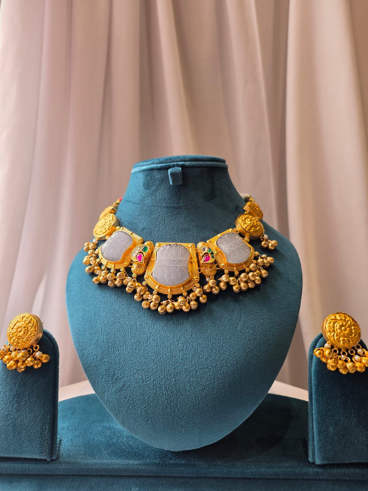 Carved Ivory Statement Necklace Set