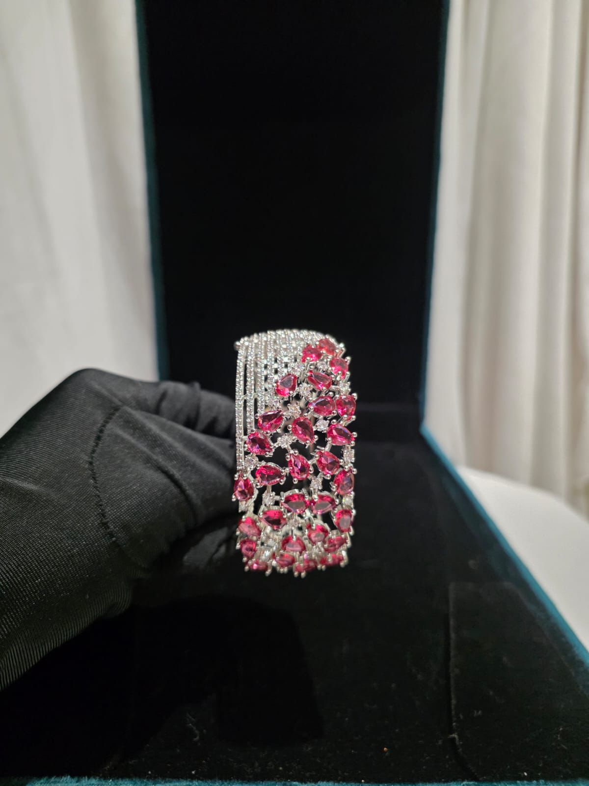 Crimson Crystal Diamond Cuff Bracelet