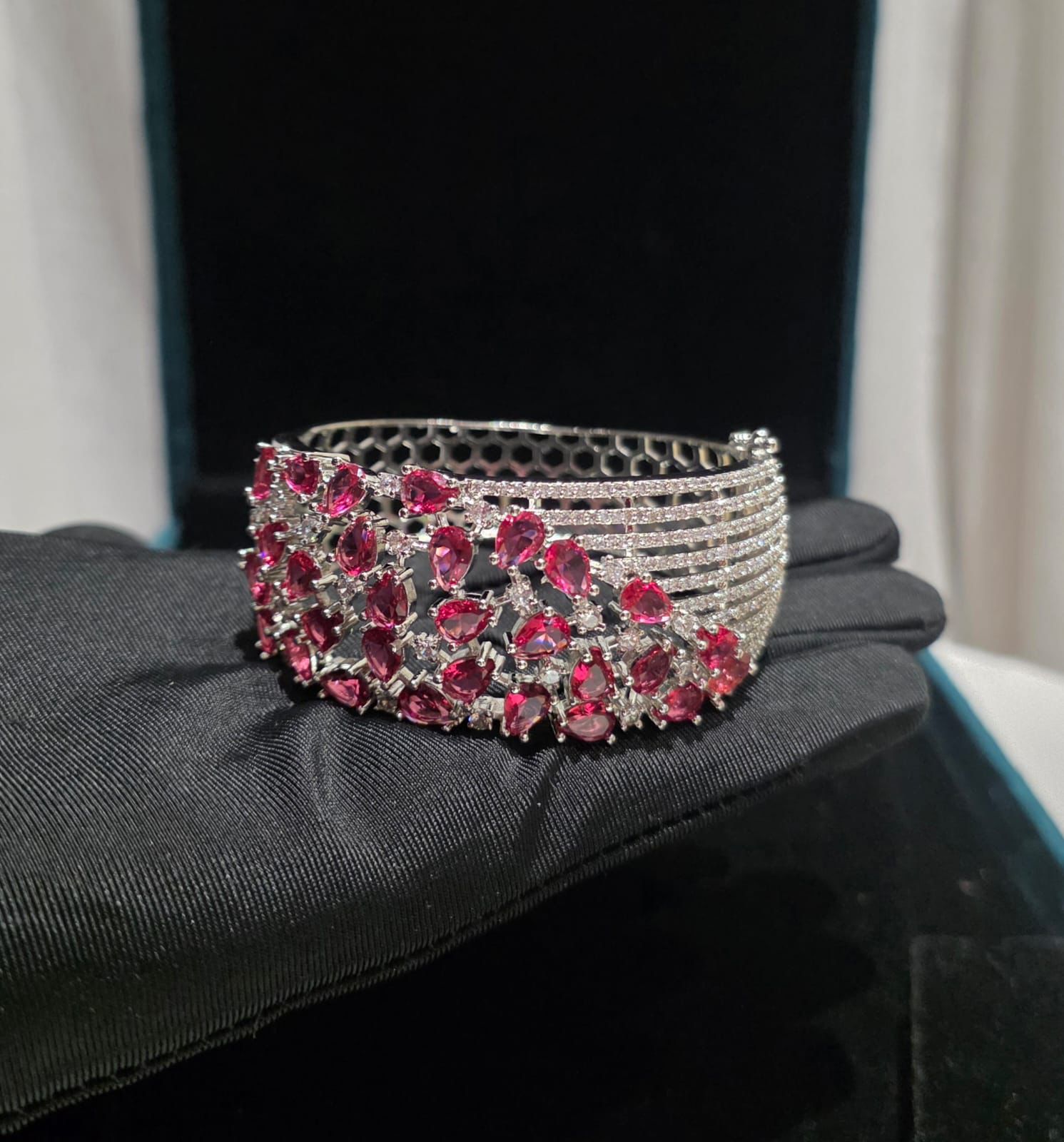 Crimson Crystal Diamond Cuff Bracelet