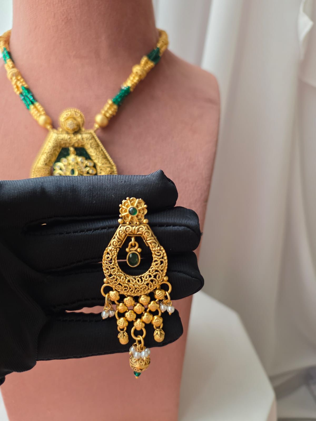 Gold Peacock Pendant Necklace Set