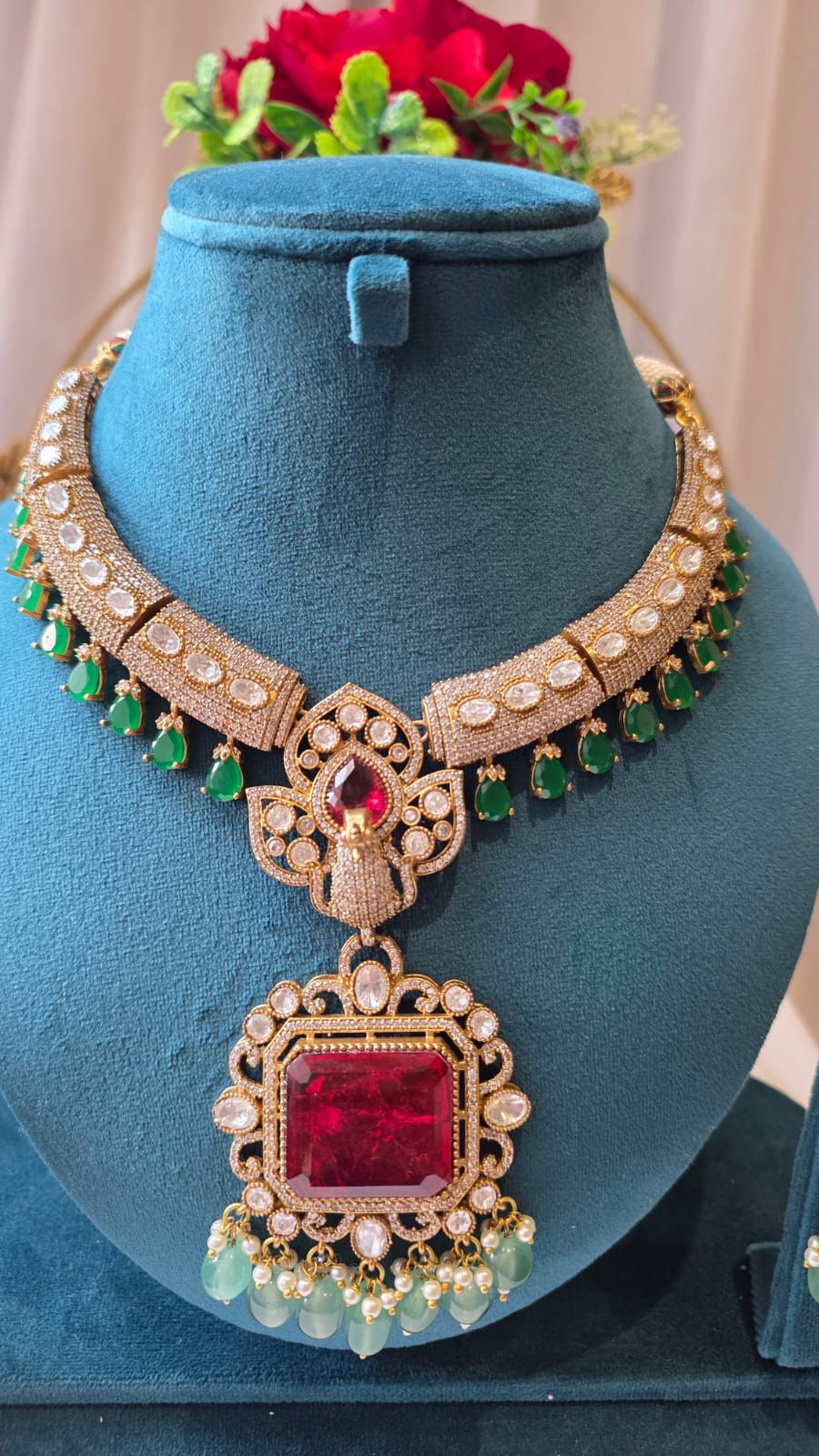 Regal Ruby Peacock Necklace Set