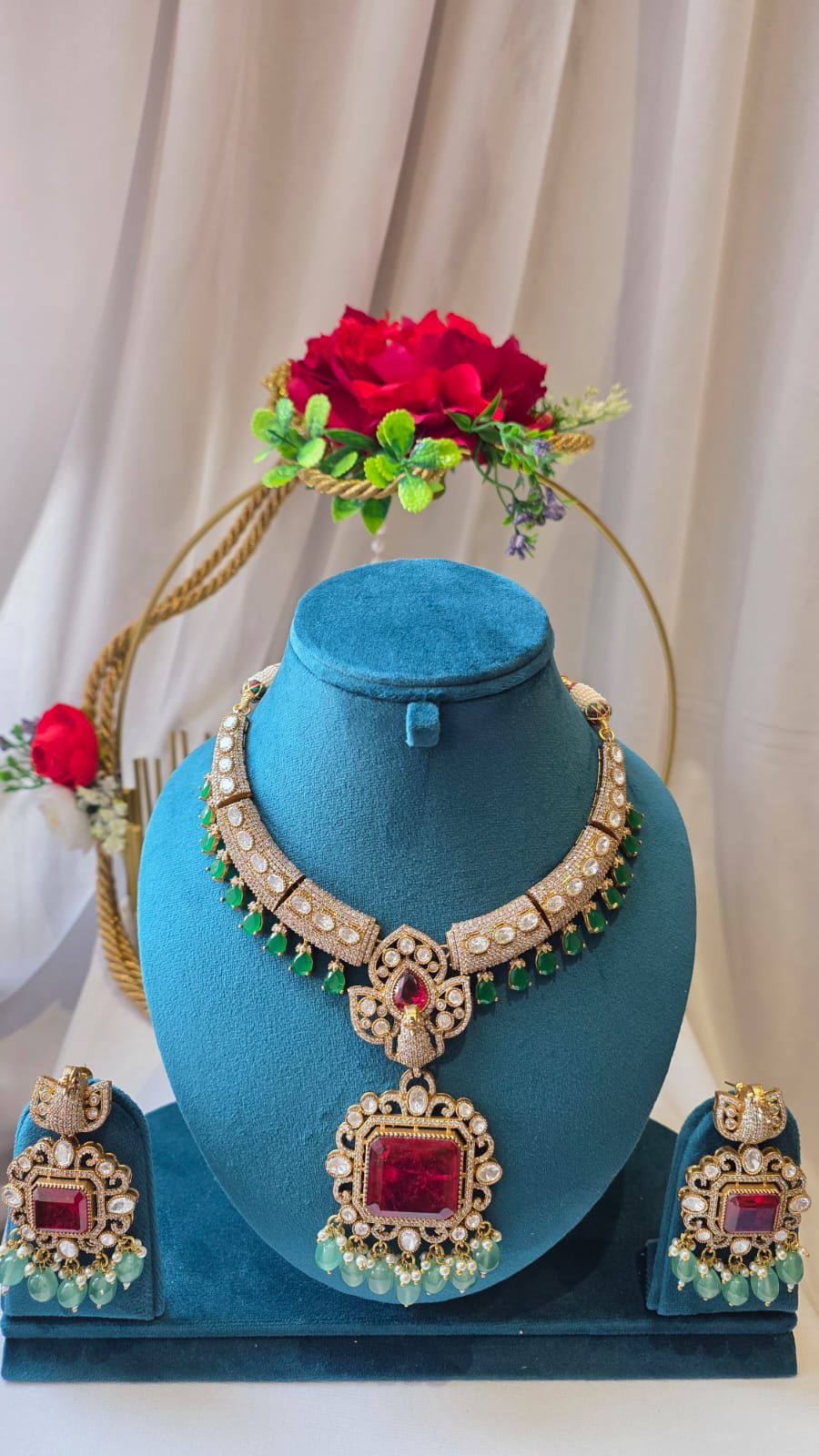 Regal Ruby Peacock Necklace Set