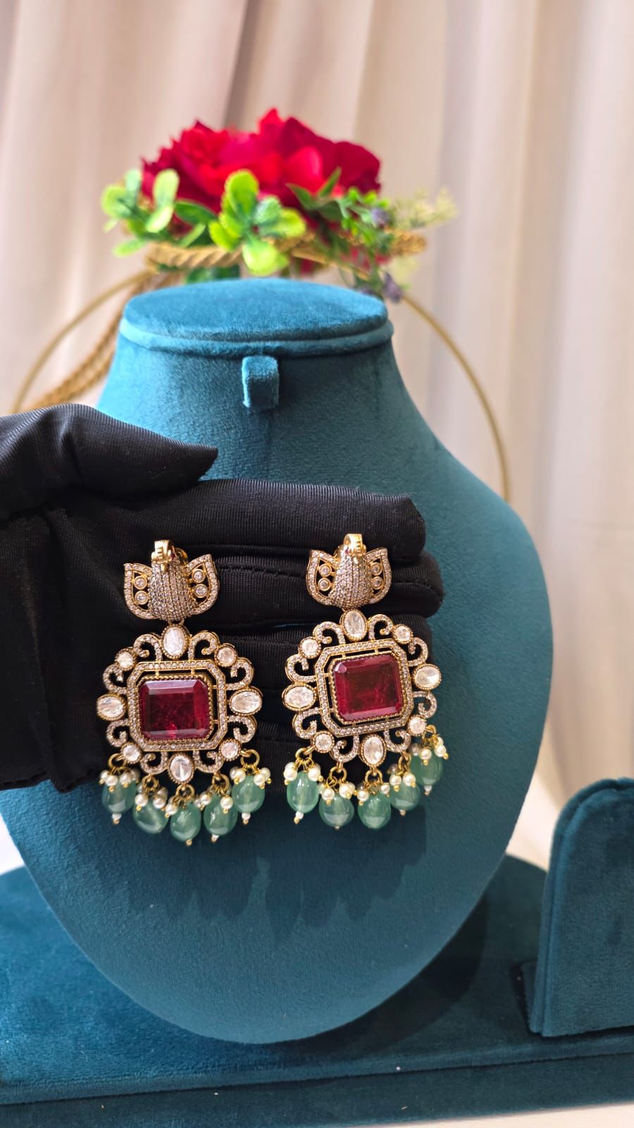 Regal Ruby Peacock Necklace Set