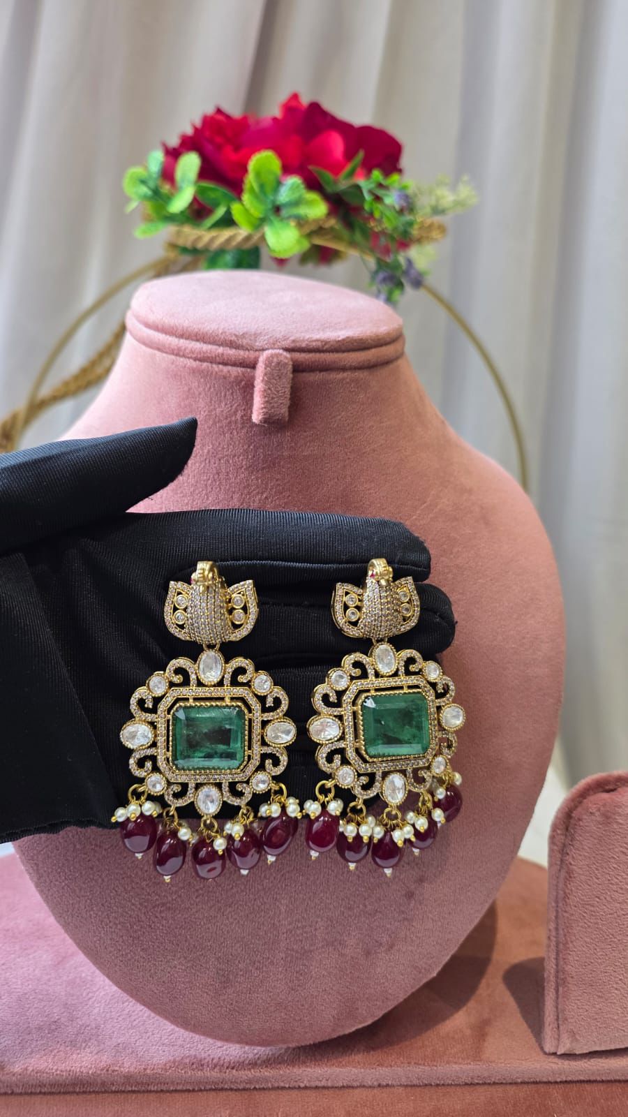 Regal Emerald Peacock Necklace Set