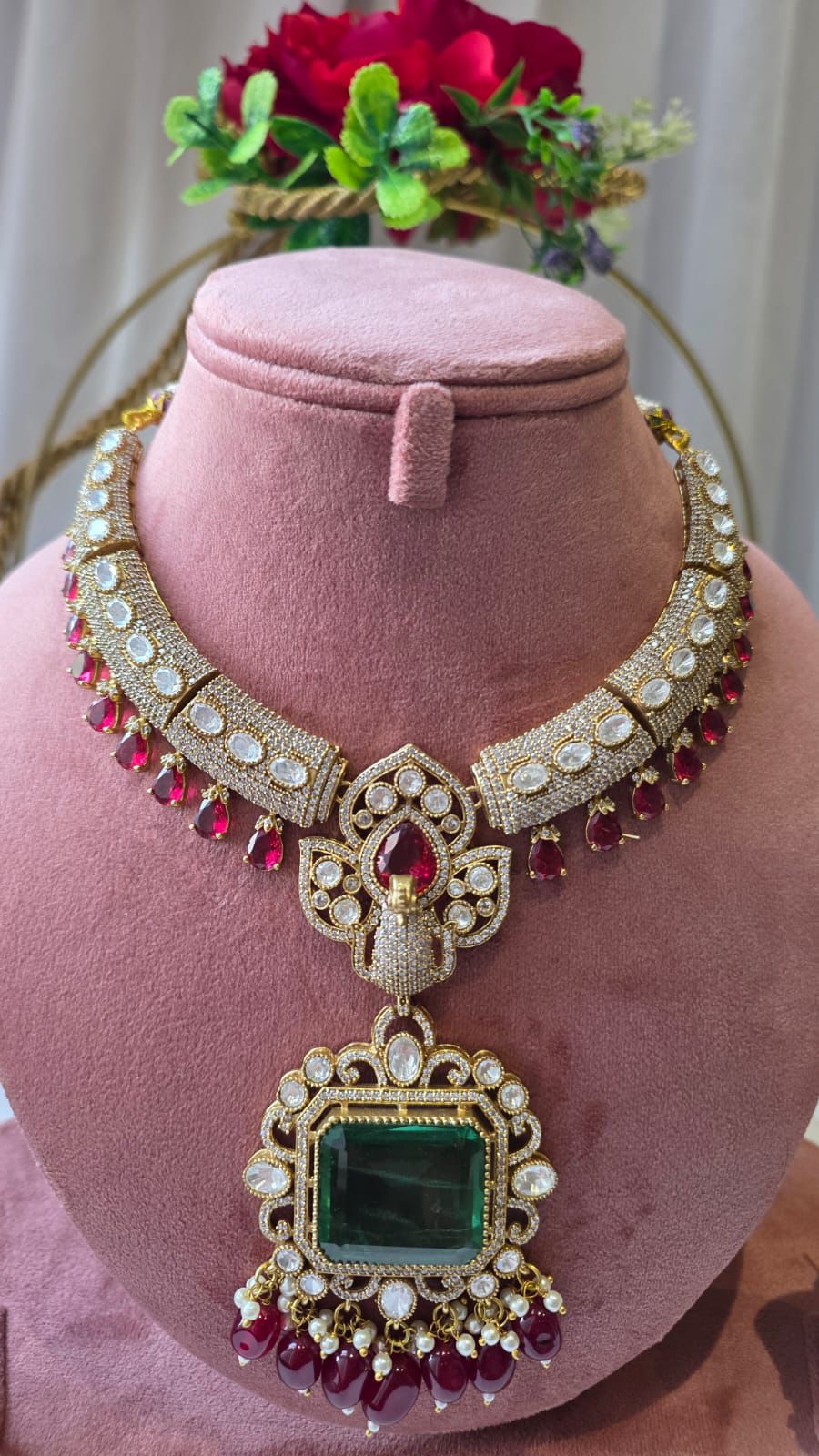 Regal Emerald Peacock Necklace Set