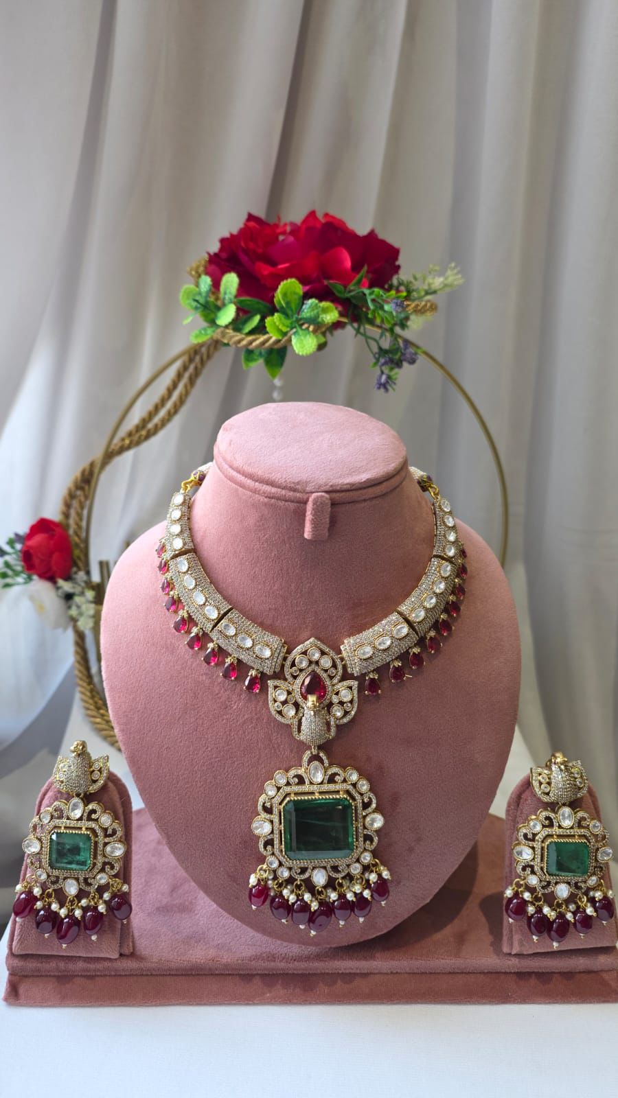 Regal Emerald Peacock Necklace Set