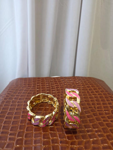 Enamel Pink Chain Cuff Bracelet