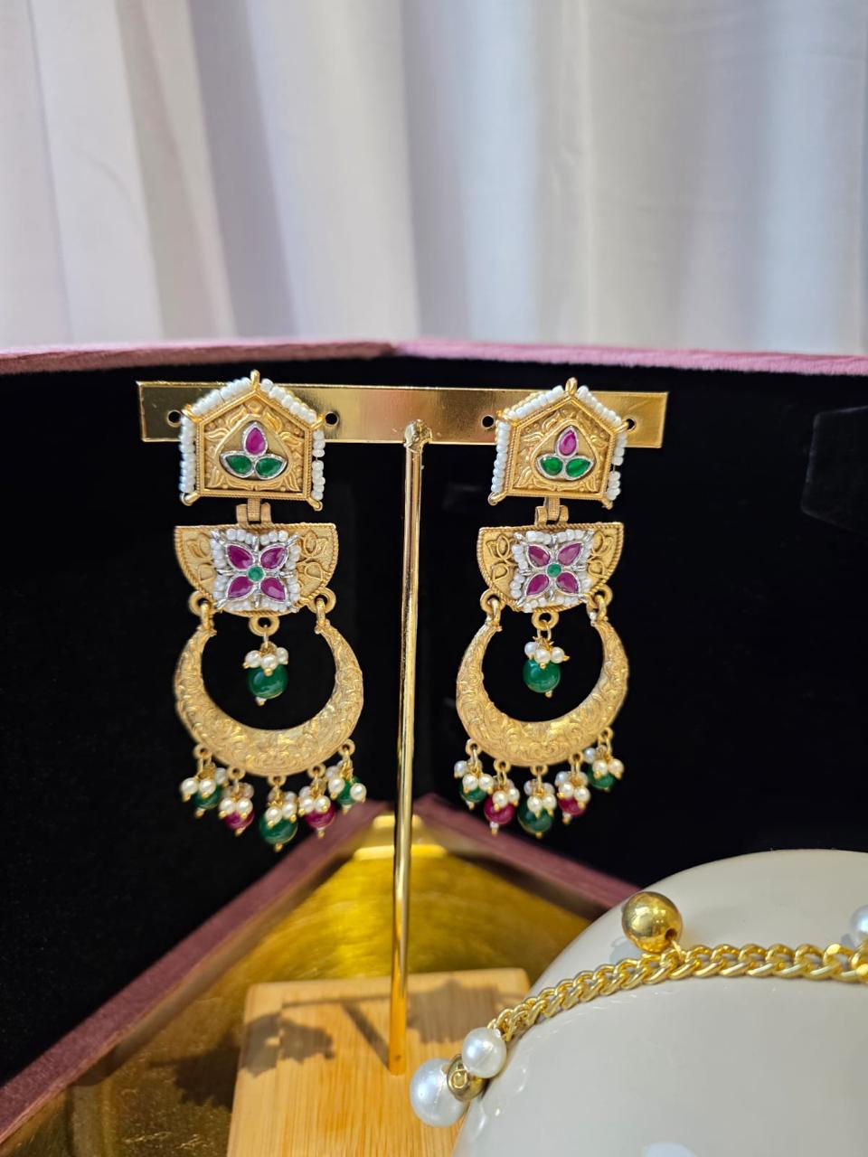 Aarna Temple Chandbali Jhumkas multicolor