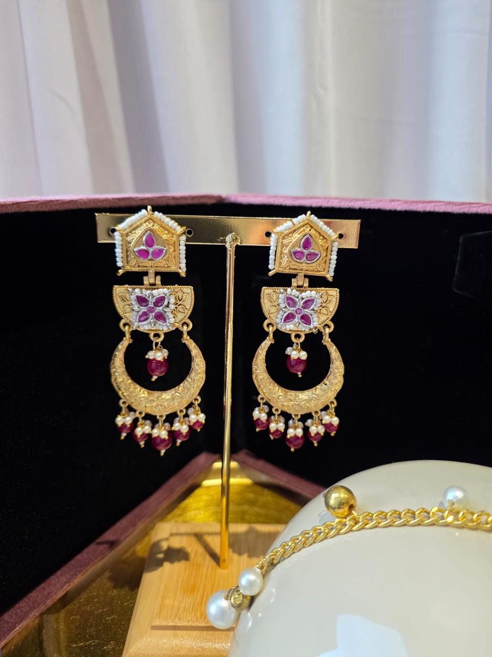 Aarna Temple Chandbali Jhumkas Red