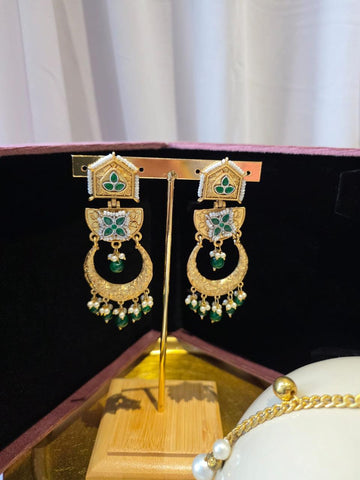 Aarna Temple Chandbali Jhumkas Green
