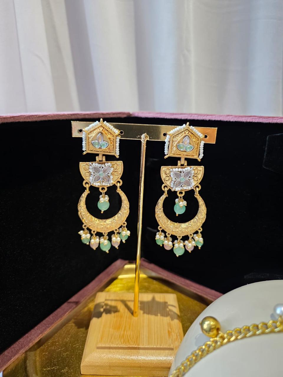 Aarna Temple Chandbali Jhumkas mint green