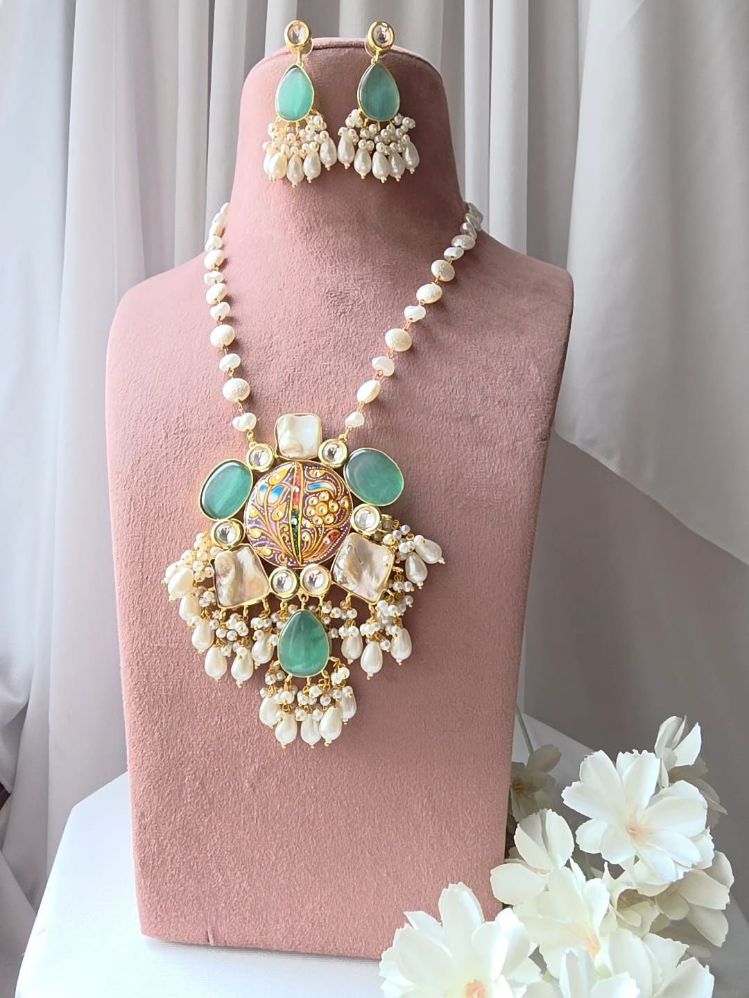 Pearl Drop Statement Necklace Set