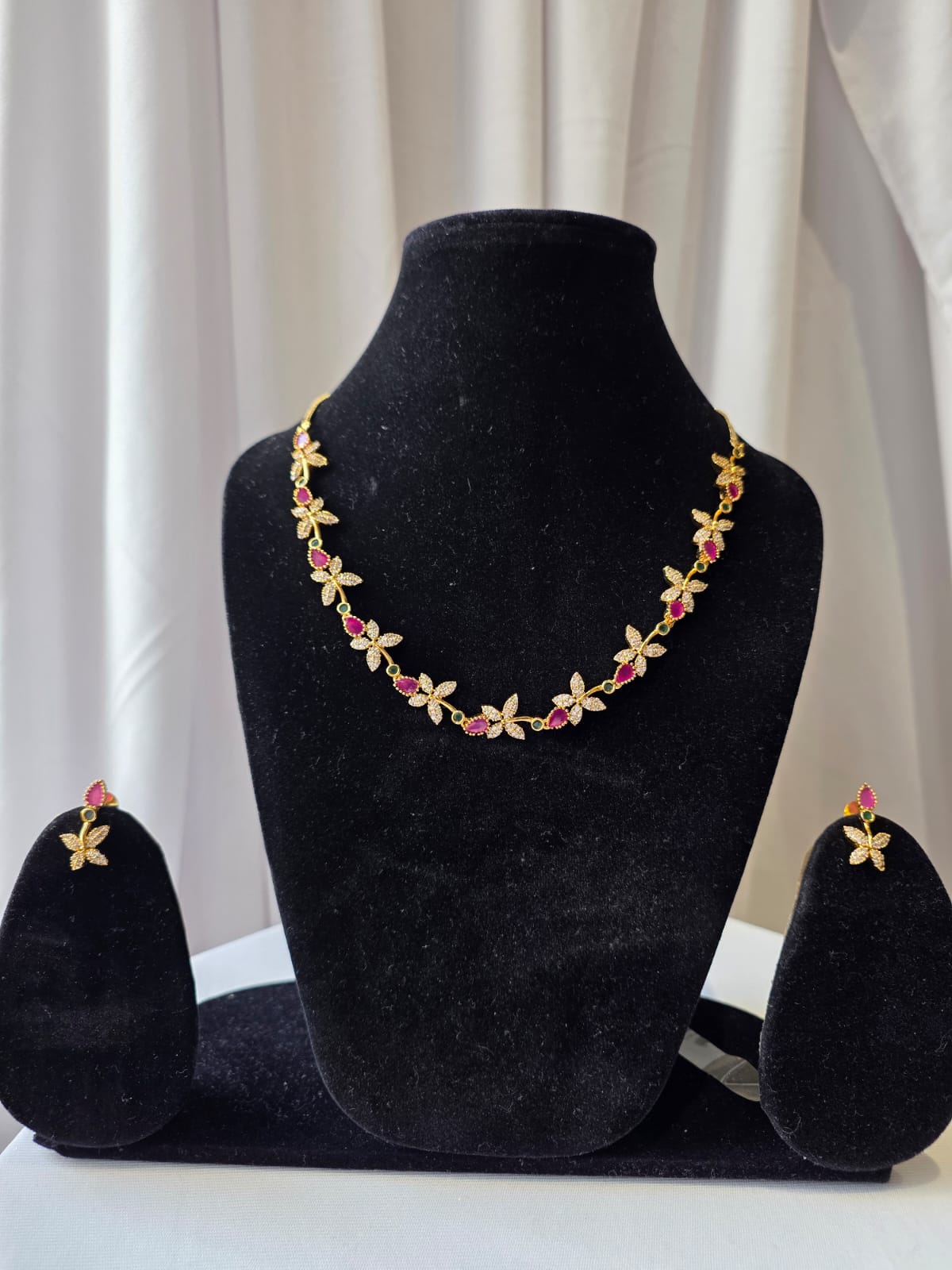 Floral Ruby butterfly Diamond Necklace Set