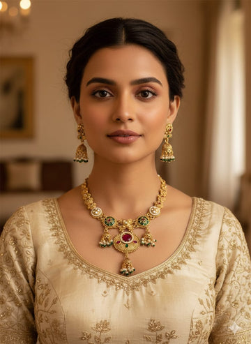 Temple Glow  drop down Necklace Set