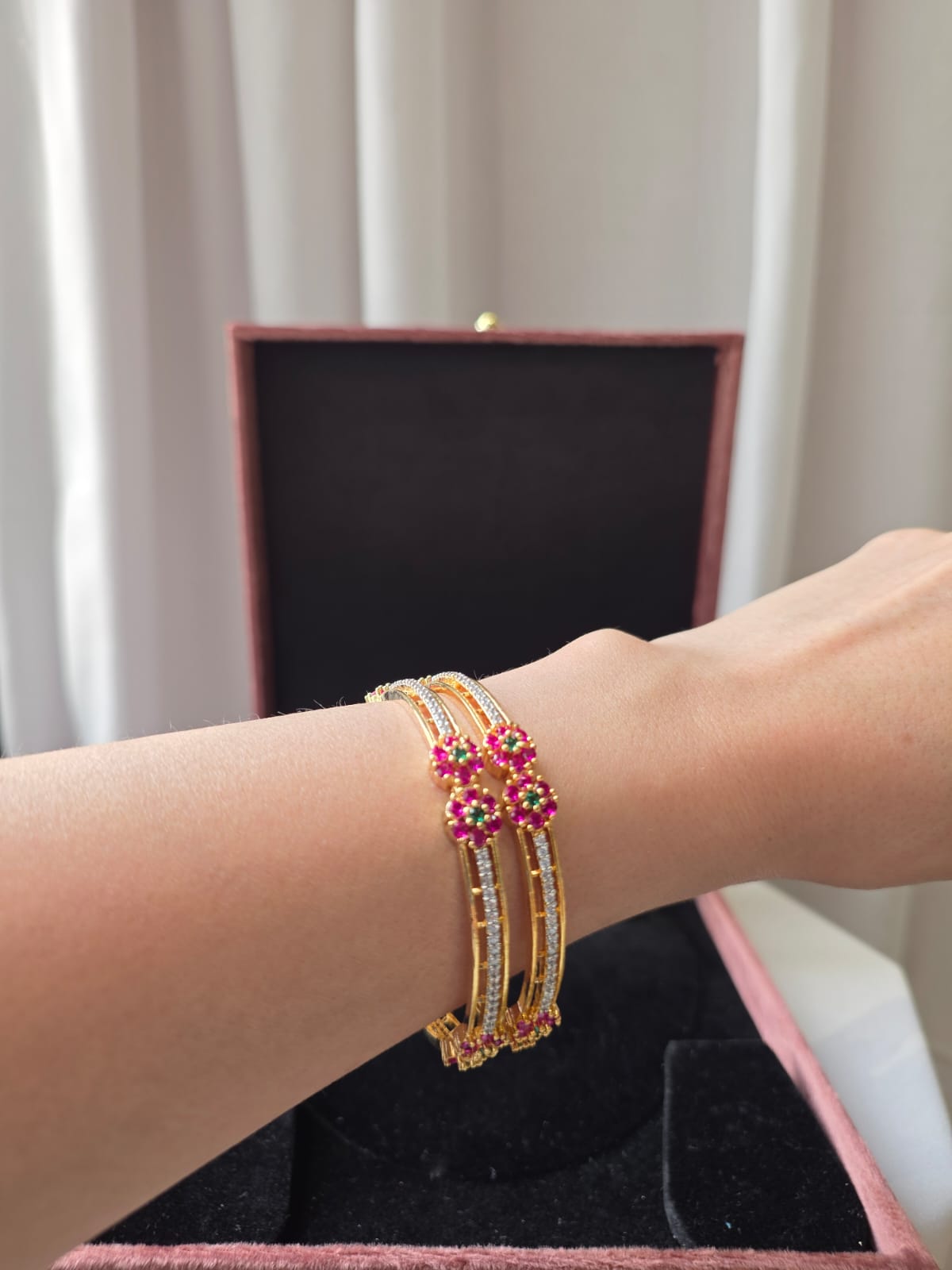 Roselle Diamond Floral Bangle Pair Set