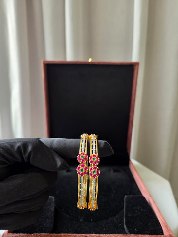 Roselle Diamond Floral Bangle Pair Set