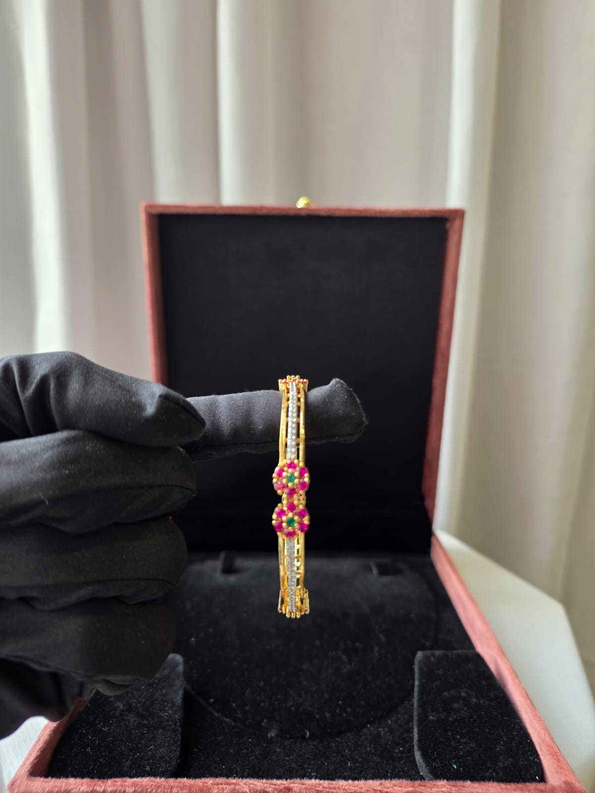 Roselle Diamond Floral Bangle Pair Set