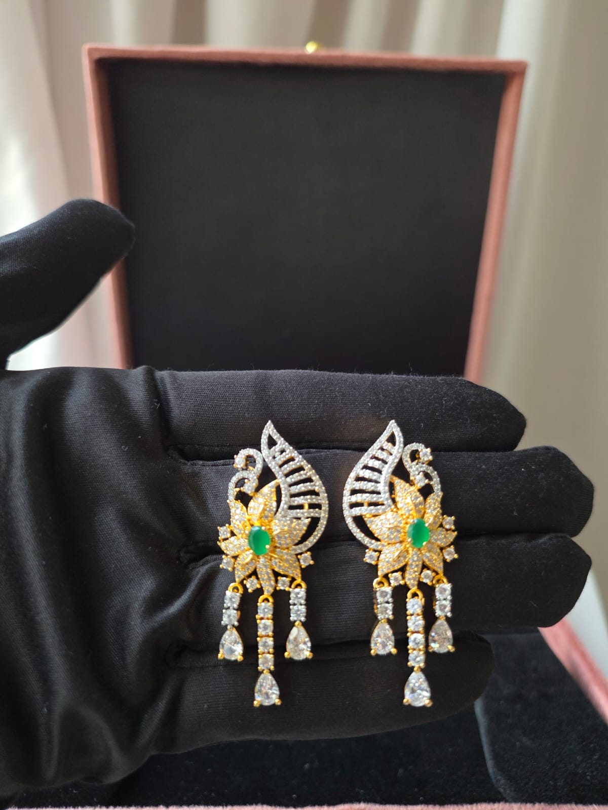 Emerald Feather Bloom Pendant Set