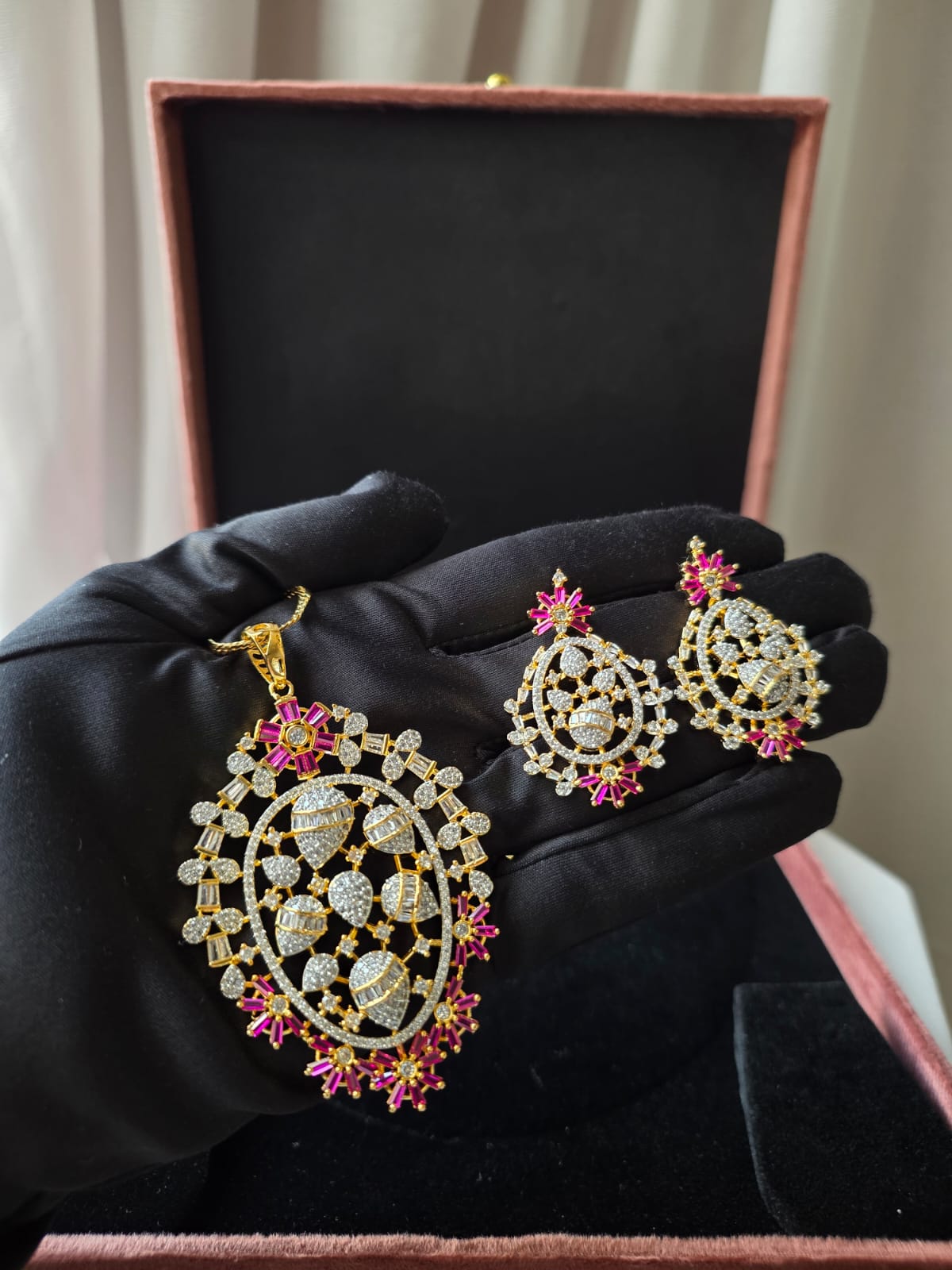 Ruby Bloom Pendant Set