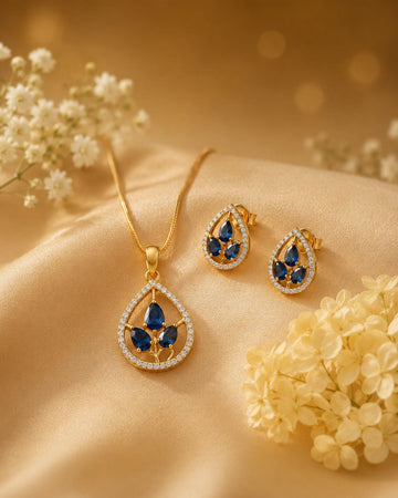 Sapphire Bloom Teardrop Pendant Set