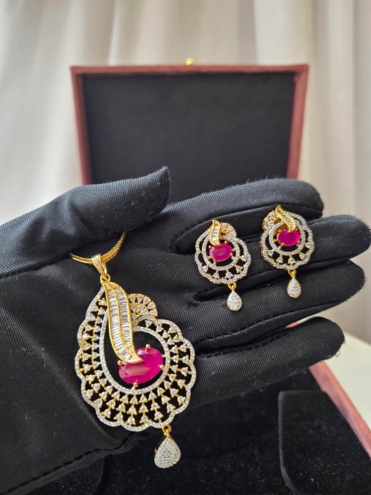 Ruby Crescent Royale Pendant Set