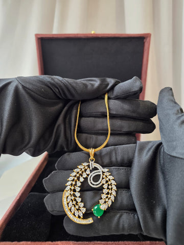 Emerald Cascade Crescent Pendant Set