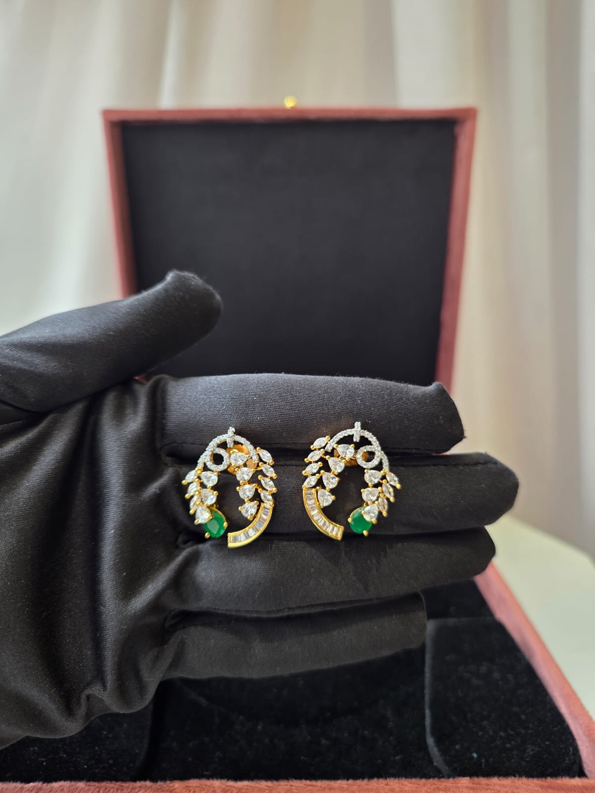 Emerald Cascade Crescent Pendant Set
