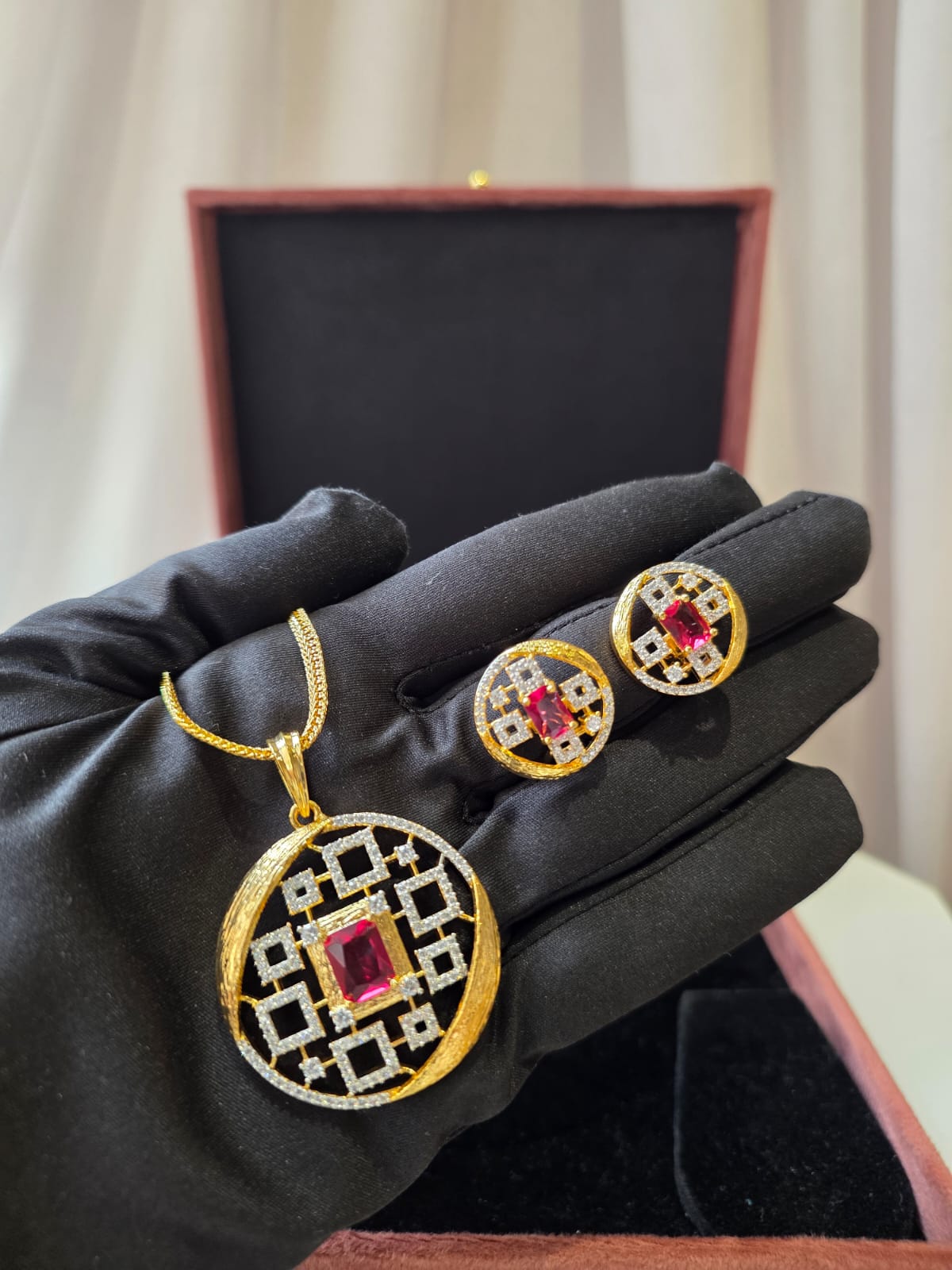 Ruby Geometric Luxe Pendant Set