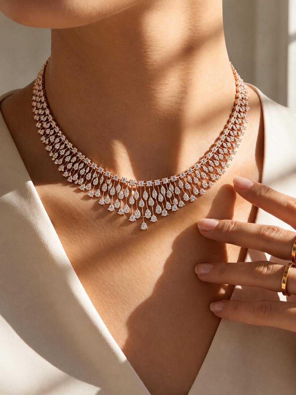 Crystal Cascade Necklace Set