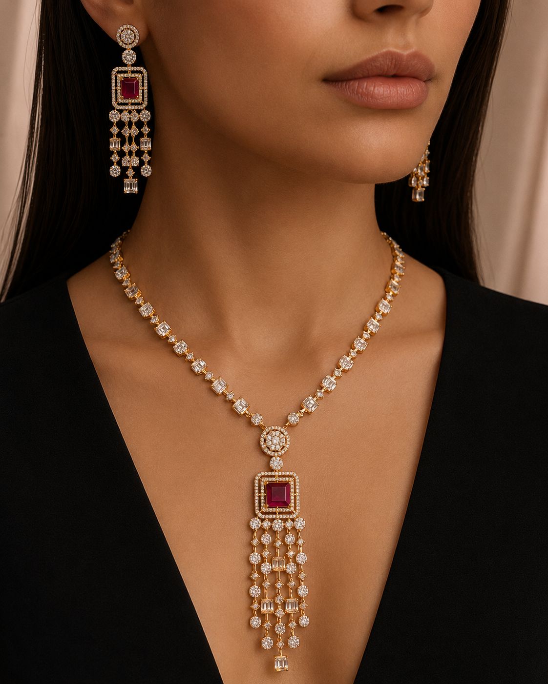 Teardrop Drape Diamond Chandelier Set
