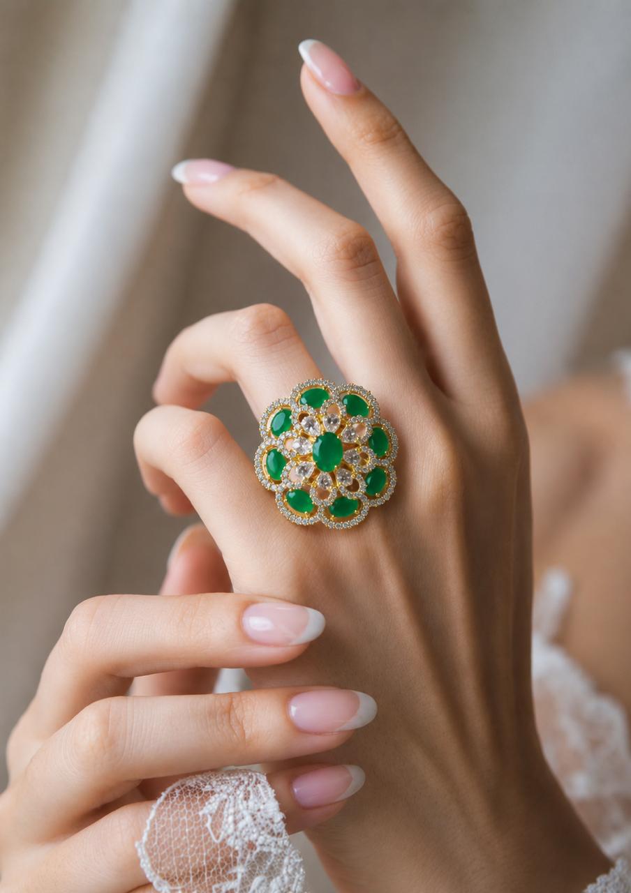 Gulrukh Emerald Bloom Ring