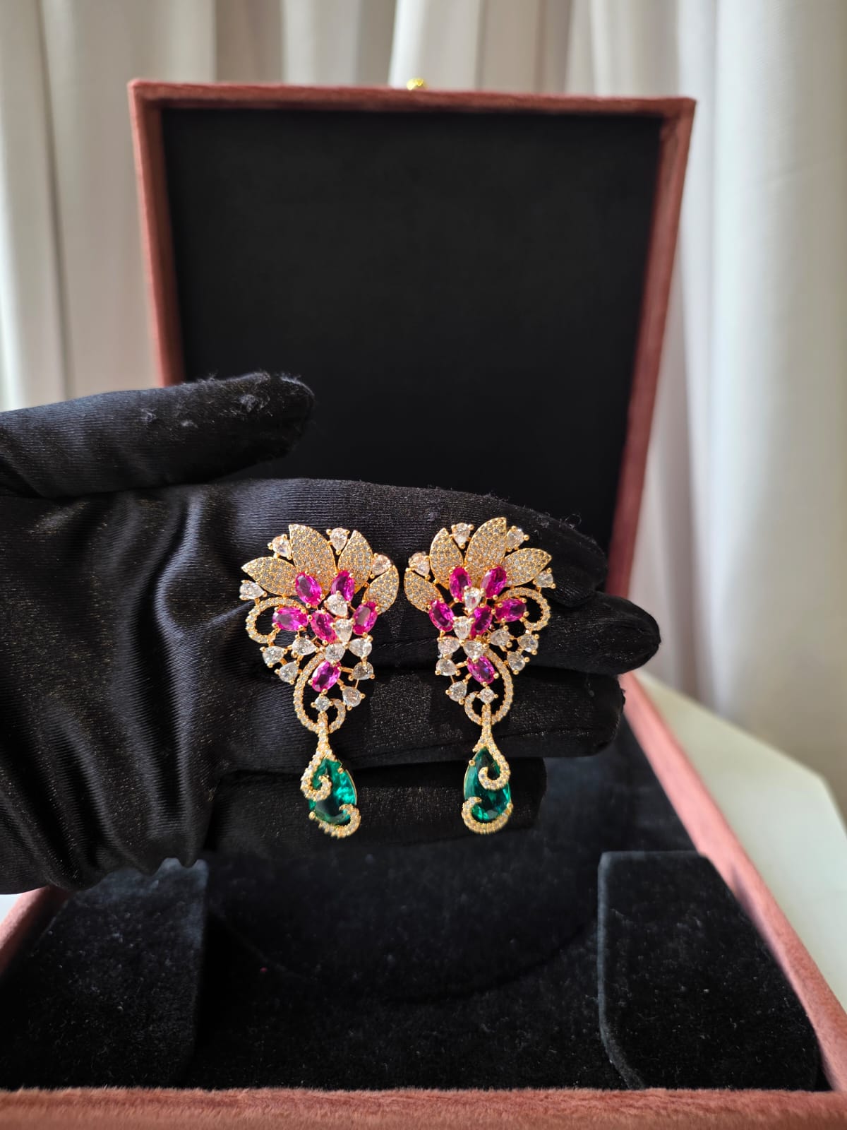 Emerald Bloom Crystal  Statement Earrings
