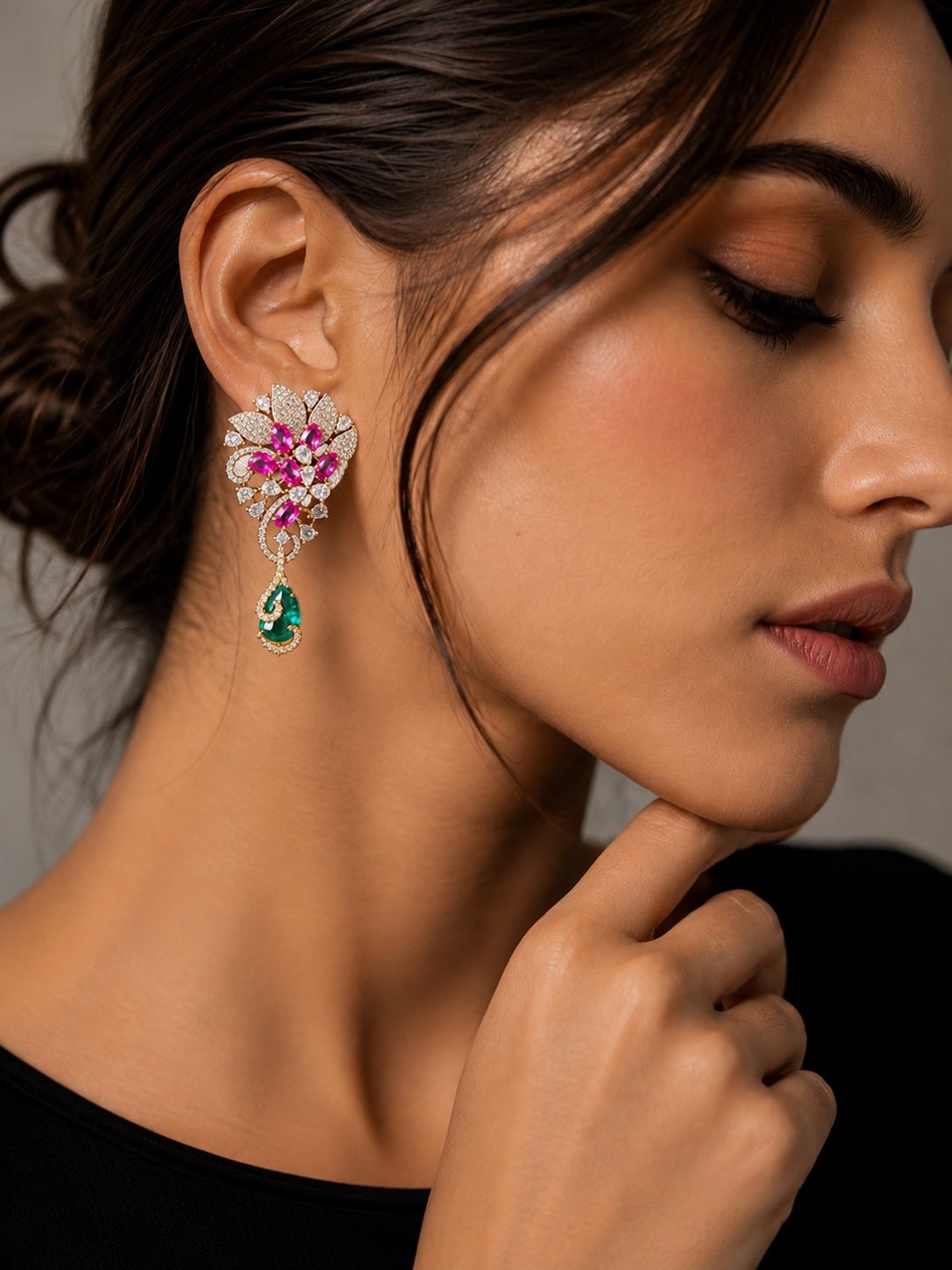 Emerald Bloom Crystal  Statement Earrings