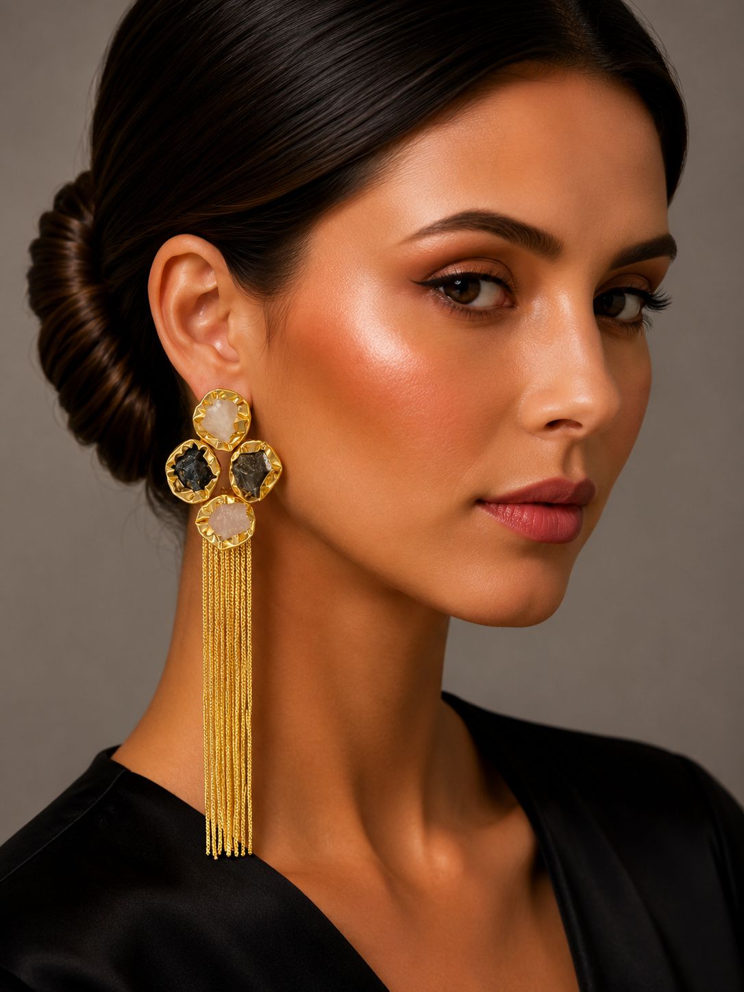 Midnight Tassel Stone Earrings