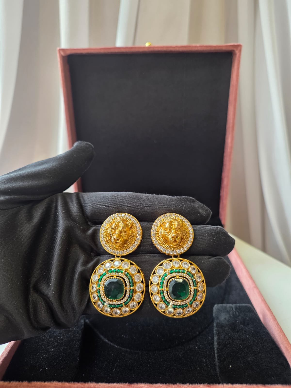 Emerald Majesty Lion Earrings