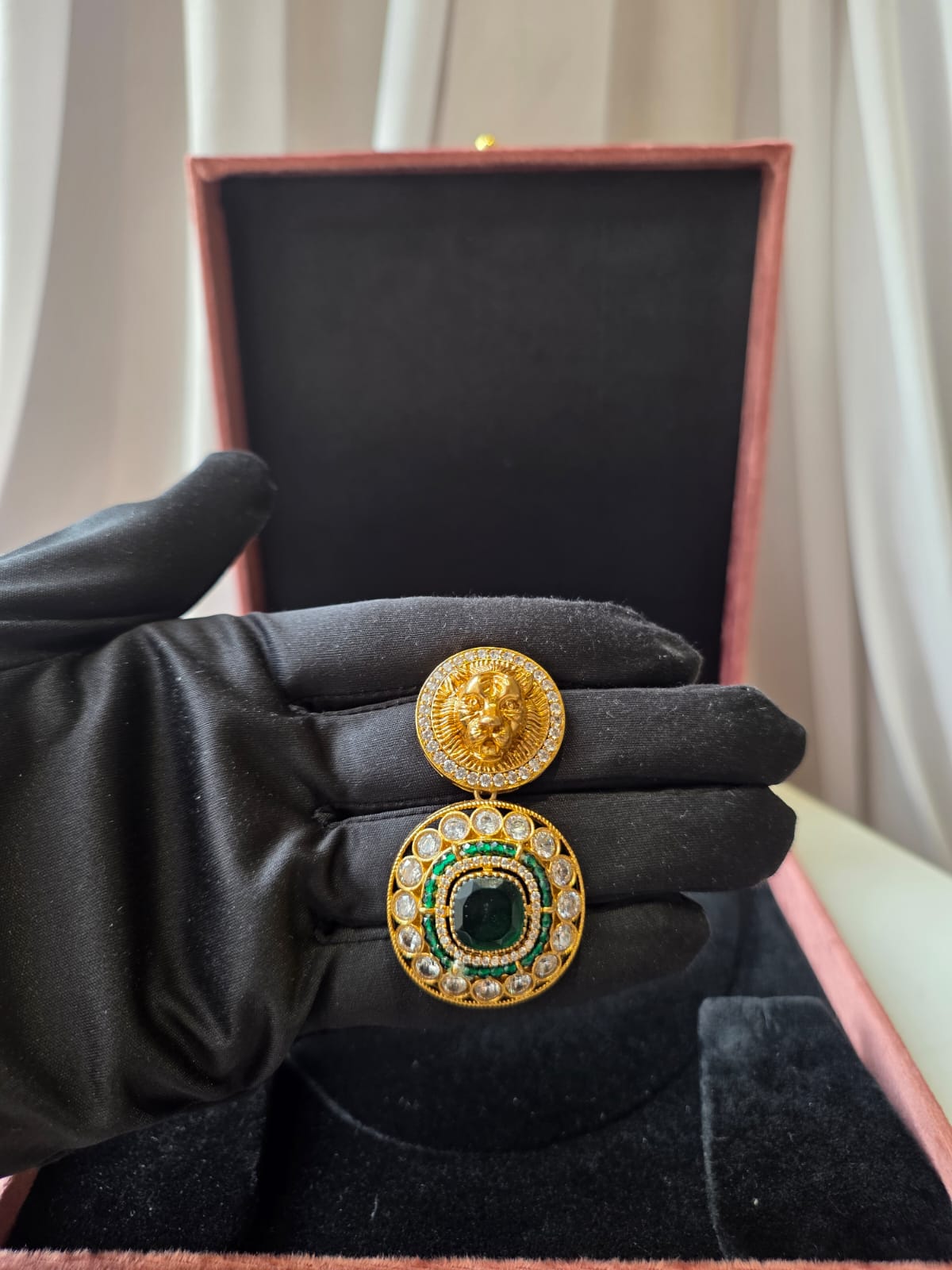 Emerald Majesty Lion Earrings