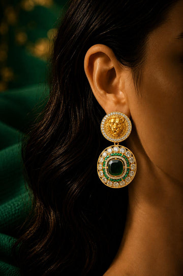 Emerald Majesty Lion Earrings