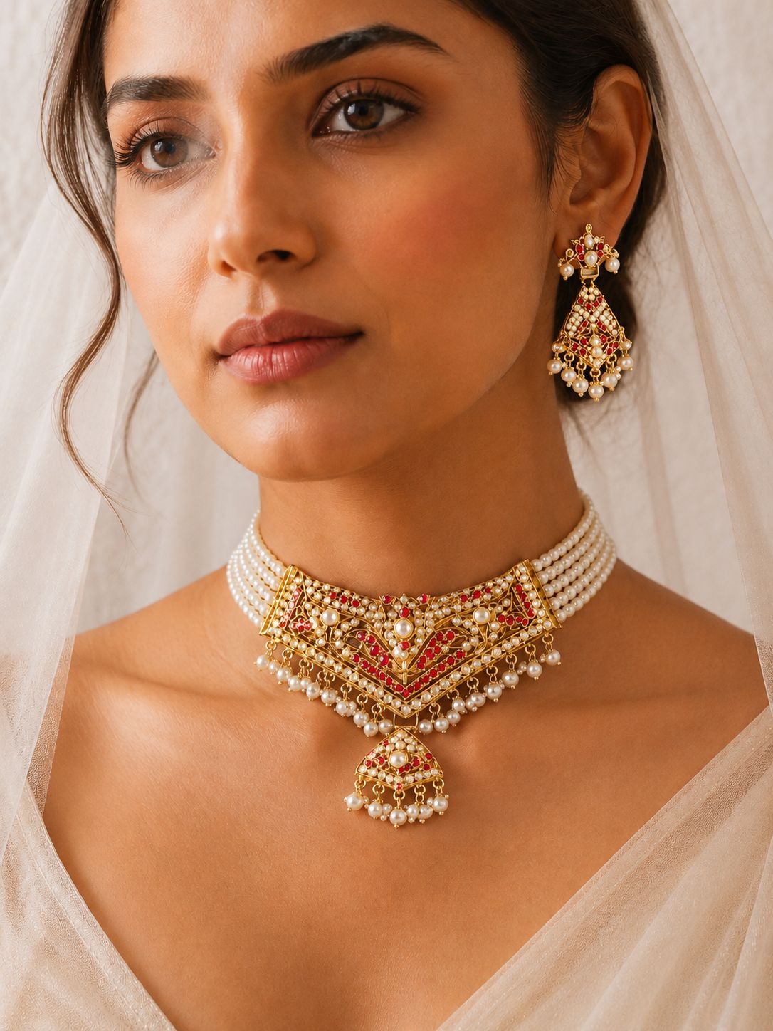 Orange Jadau Pearl Choker Set