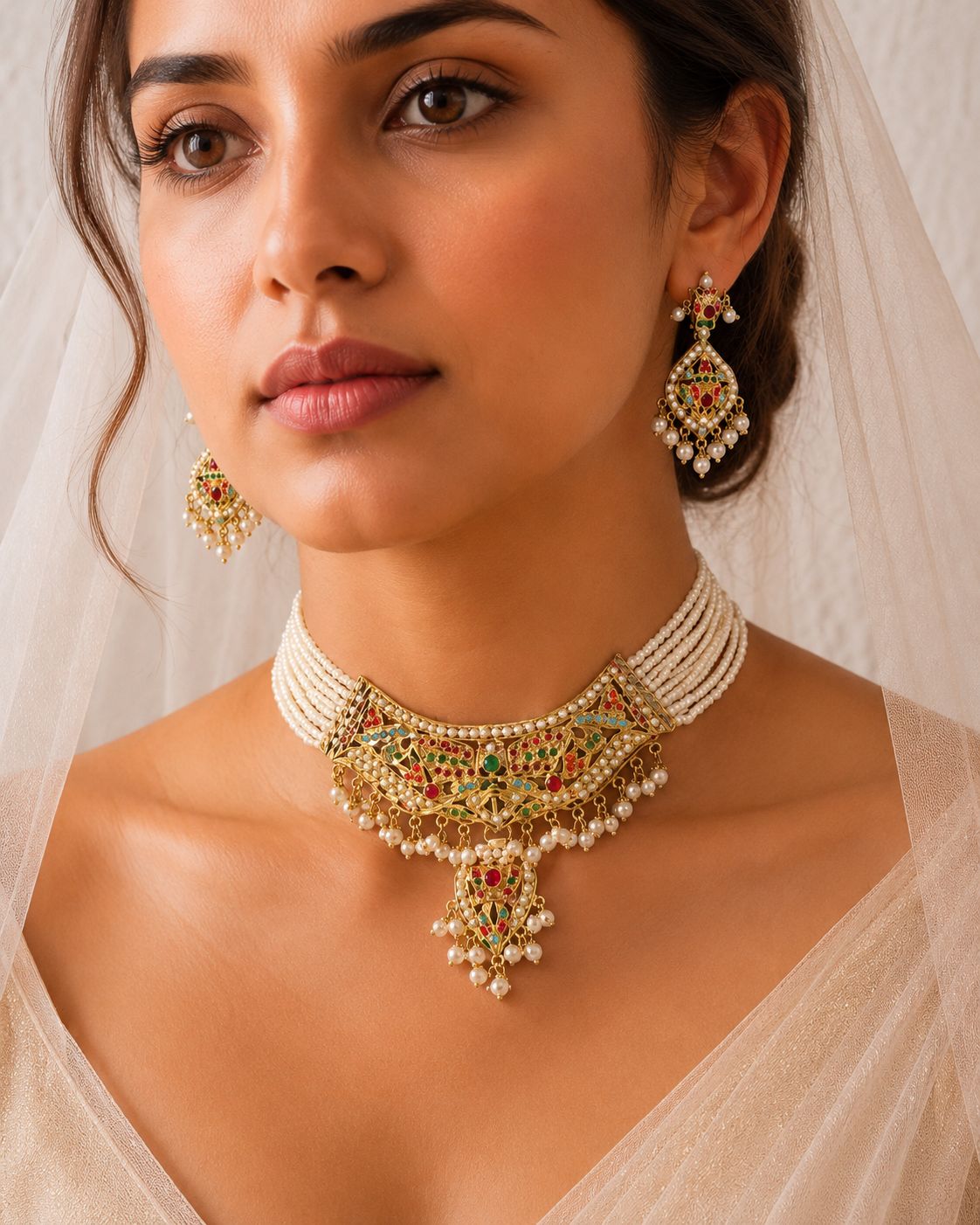 Multicolor Jadau Pearl Choker Set